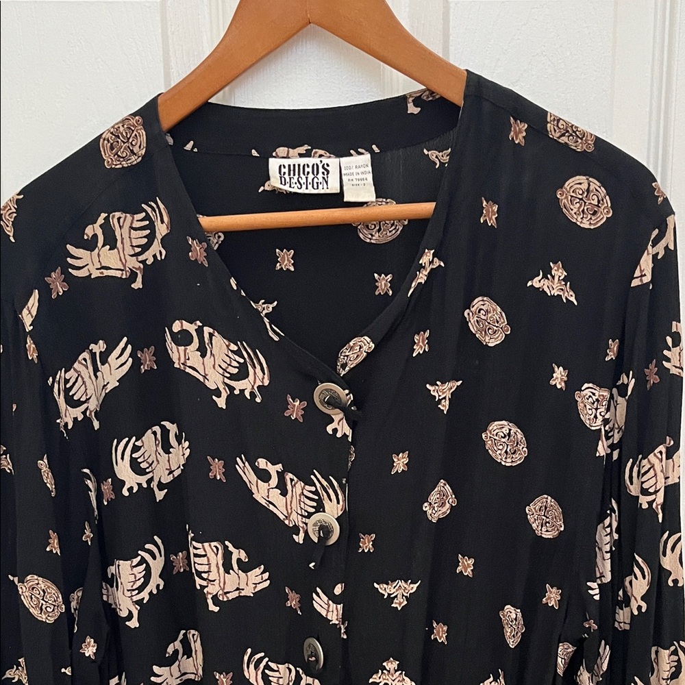 Chico's Black & Beige Patterned Button Down Jacke… - image 2